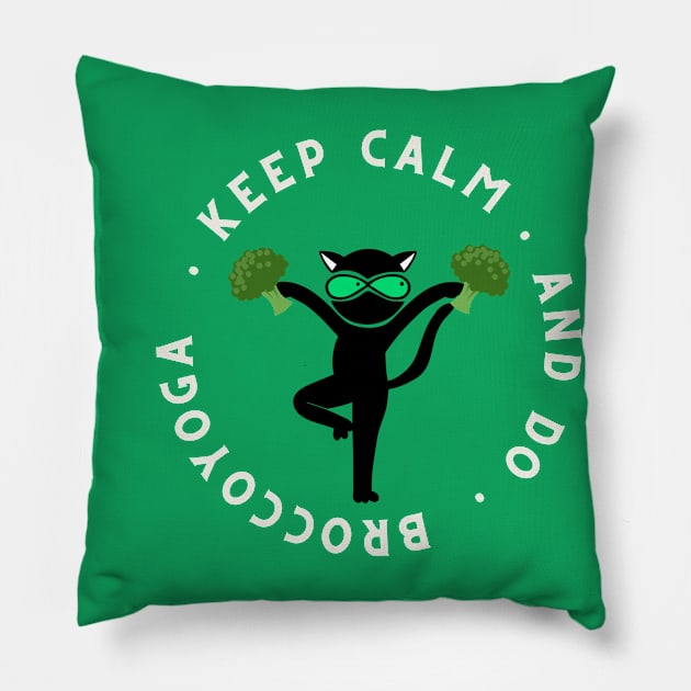 Keep Calm And Do Broccoyoga Funny Cat Pillow by DesignArchitect