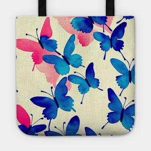 Elegant Butterfly Repeat: Blue and Pink Watercolor Tote