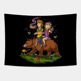 Hippies Riding Bear Festival Tapestry