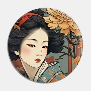 Japanese woman floral Pin