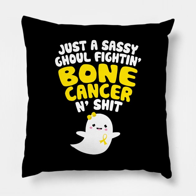 Sassy Ghoul Fighting Bone Cancer n Shit Ghost Funny Pillow by jomadado