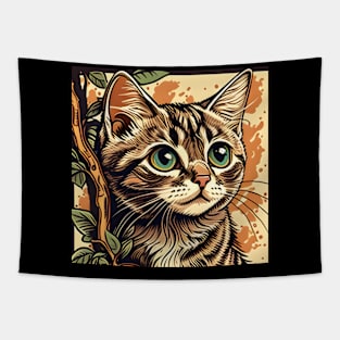 Colorful Funny Cat In The Tree - Love Cats Tapestry