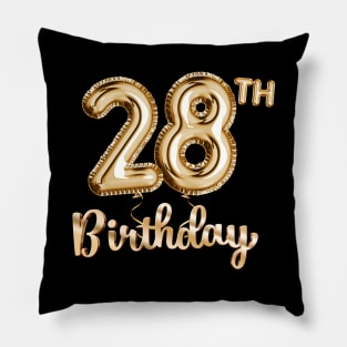 28th Birthday Gifts - Party Balloons Gold Pillow