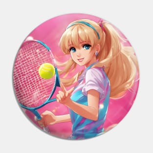Blonde anime girl playing tennis Pin