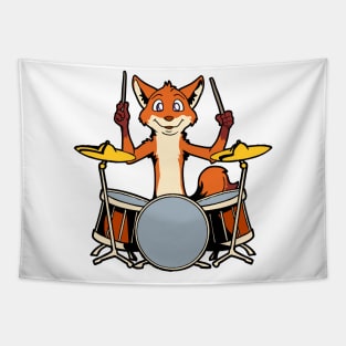 Comic fox playing drums Tapestry