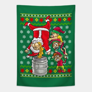 Santa Claus Elf Beer Keg Stand Ugly Christmas Sweater Tapestry