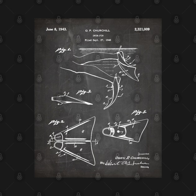 Scuba Diving Fins Patent - Deep Sea Diver Dive Coach Art - Black Chalkboard by patentpress