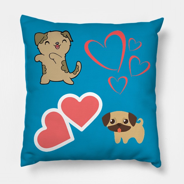 Cute puppies with hearts Pillow by Courtney's Creations