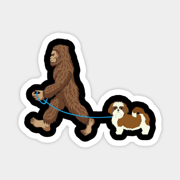 Bigfoot Dog Walk Shih Tzu - Sasquatch Dog Lovers Magnet by SkivingtonAllanss