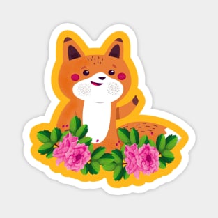 Cute Fox Animals Flower Magnet