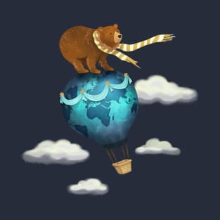 The Traveller - Brown Bear on Hot Air Ballon T-Shirt