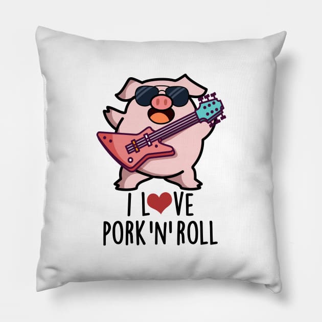 I Love Pork And Roll Cute Music Pig Pun Pillow by punnybone