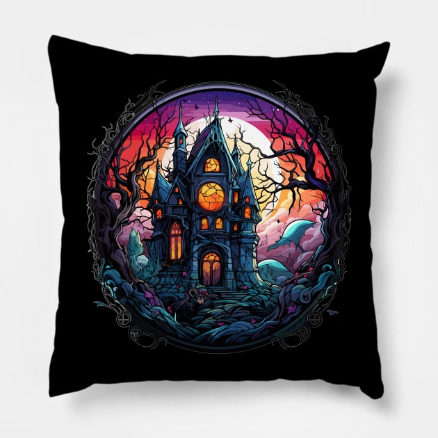 Stained Glass Haunted House Pillow by Silly Pup Creations