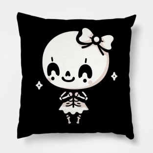 Cute Happy Skeleton Girl with a Bow | Halloween Design in Kawaii Style Pillow