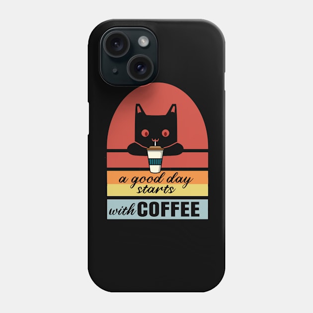 Life is better with coffee cats retro sunset style Phone Case by mouad13