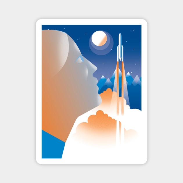 Rocket launch woman Magnet by Neil Webb | Illustrator