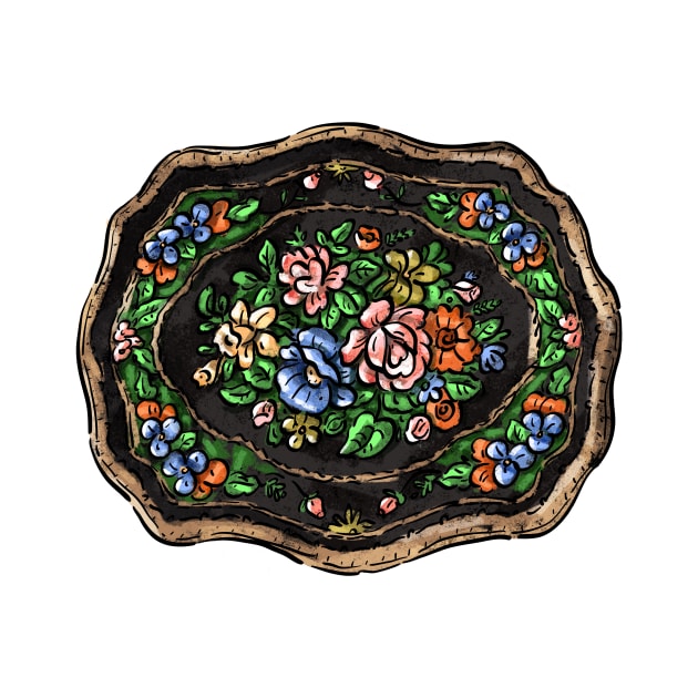 Traditional russian folk print zhostovo tray by Melniklenart