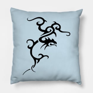 Minimalistic Japanese Tribal Style Dragon In Black Pillow