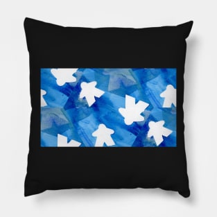 Bold Blue Board Game Meeples Pattern Pillow