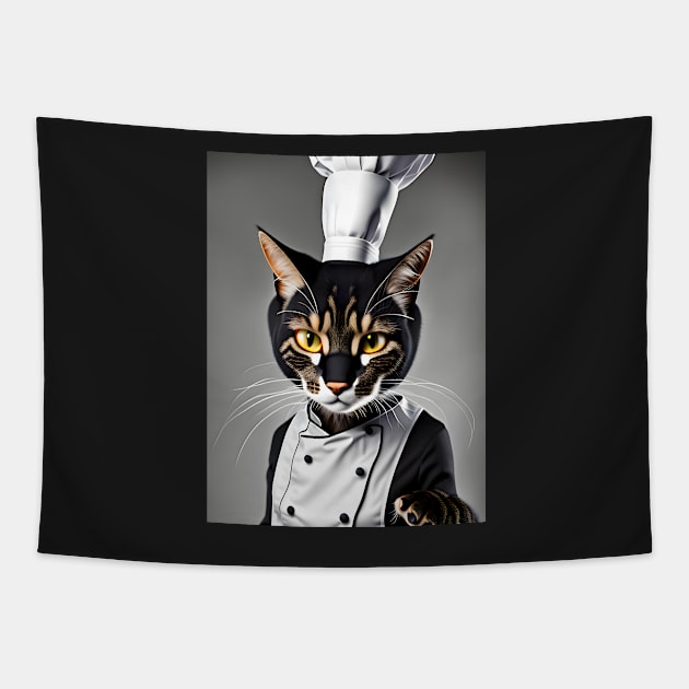 Chef Cat - Modern Digital Art Tapestry by Ai-michiart