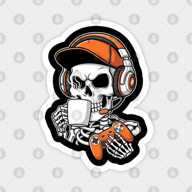 ☕Coffee, Gaming, Repeat - Hardcore Gamer Skeleton Magnet by UrbanLifeApparel