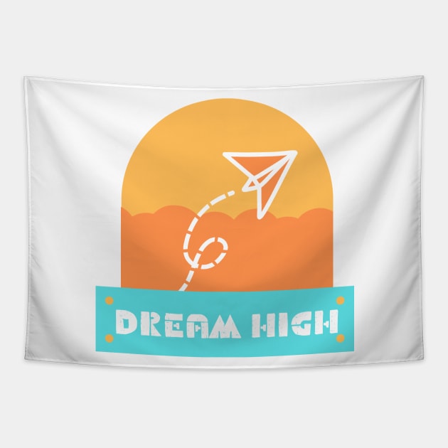 DREAM HIGH PAPER PLANE Minimalist Illustration Tapestry by Mirai Designs