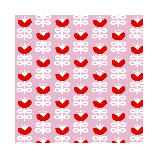 Pink and Red Scandi Folk Floral Pattern by KathrinLegg