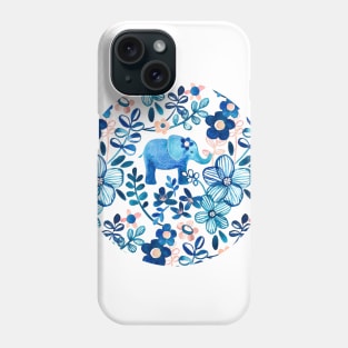 Blush Pink, White and Blue Elephant and Floral Watercolor Pattern Phone Case