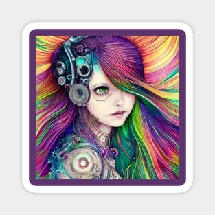 Rainbow Haired Cyber Girl Magnet