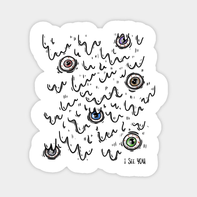 I see you, Spooky Halloween Illustration, Modern, Creepy eyes Magnet by EquilibriumArt