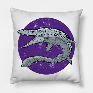 Mosasaurus on Purple Circle Pillow