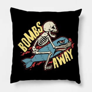 Bombs Away Skeleton Bomber Nose Art Pillow