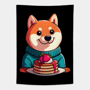 Shiba Inu Loves Strawberry Pancakes Tapestry