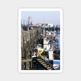 Fishing boats moored along Scarborough sea front, Yorkshire, UK Magnet