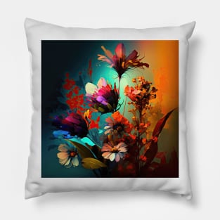 A Brightly Colored Fractal Bouquet of Flowers Pillow