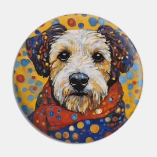 Gustav Klimt Style Dog with Colorful Scarf and Confetti Ears Pin