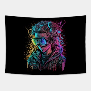 Cyberpunk VR Boy Tapestry