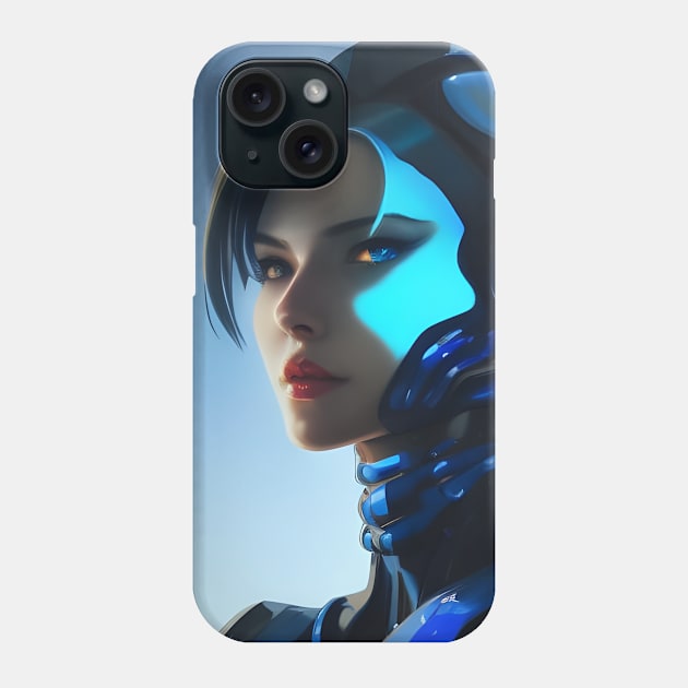 Blue Mechas Cyber Girl Phone Case by SmartPufferFish