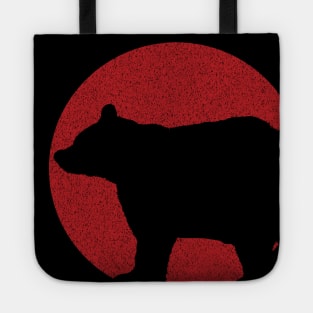 Minimalist Black Bear Silouette on Distressed Red Sun Background Tote