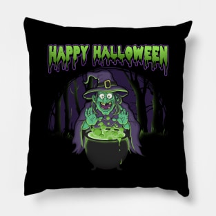 Scary Witch Happy Halloween Cauldron Potion Pillow