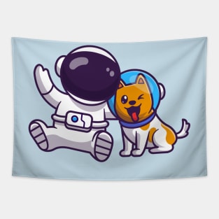 Cute Astronaut With Dog Astronaut Cartoon Tapestry