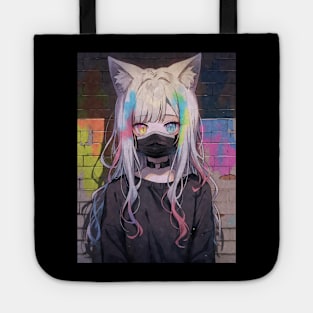 Kawaii Aesthetic Colorful Nekomimi Anime Cat Girl Graffiti Art Style Tote