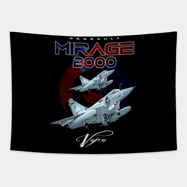 Dassault Mirage 2000 French Vintage Multi-Role Fighterjet Aircraft Tapestry by aeroloversclothing