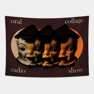 Orange Elf Heads  - White | Oral Collage Radio Show Tapestry