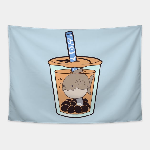 Thai Tea Boba Shark Tapestry by kinokashi