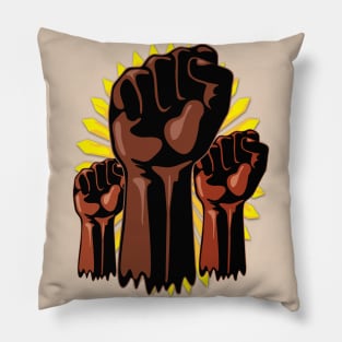 Black Power Raised Fists Symbols Slogan on Abstract yellow sun Pillow