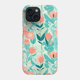 Pastel teal and pink summer floral pattern Phone Case