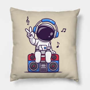 Cute Astronaut Listening Music On Boombox Cartoon Pillow