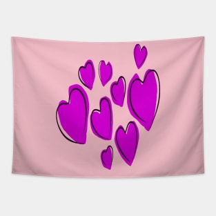 Cute Hearts Hand Drawn Bold Pink Romantic Doodle Tapestry