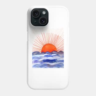 Golden Sun rising above the Ocean Watercolor Illustration Phone Case